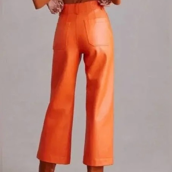 Maeve (by Anthropologie) Colette Crop Wide-Leg Pants in Orange Faux Leather - Picture 2 of 6